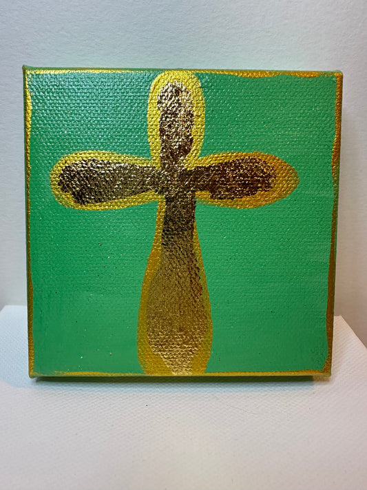 Gold Cross on Green 4x4