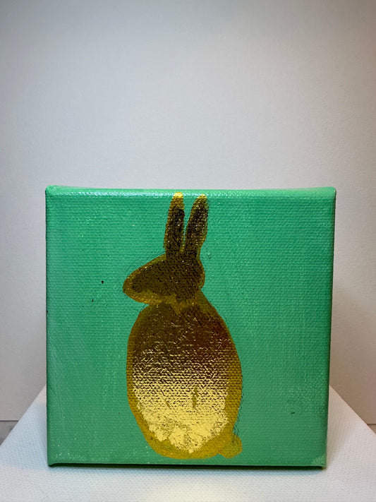 Golden Bunny on Green 4x4