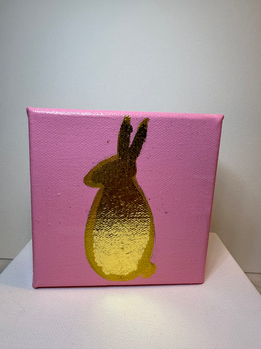 Golden Bunny on Pink 4x4