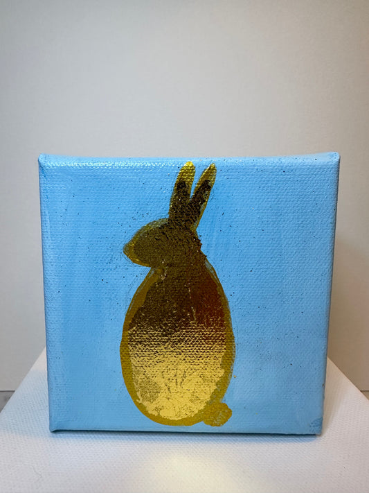 Golden Bunny on Blue 4x4