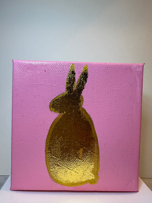 Golden Bunny on Pink 5x5